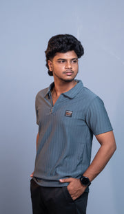 Short Sleeve Korean Zipper Polo T-Shirt for Men | Premium Fit 1987- Dark Grey